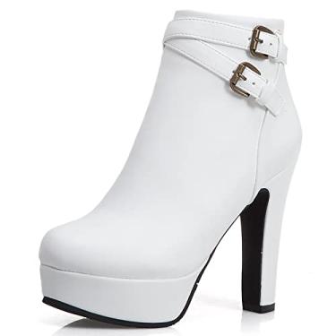 Imagem de Bota feminina bico fino botas de tornozelo sapatos de casamento com salto grosso bloco grosso salto alto cano baixo botas femininas