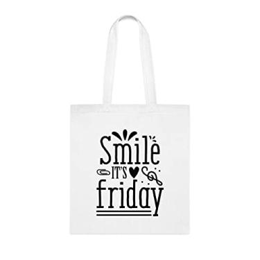 Imagem de Smile It's Friday 3, sacola divertida, bolsa de ombro, bolsas reutilizáveis, ideia de presente para cesta de Natal de aniversário, Branco