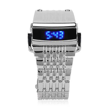 Imagem de Relógios masculinos, relógios masculinos à prova d'água de liga de zinco, relógios masculinos com visor digital LED, adequados para negócios diários, relógios de aniversário de namorado (luz azul prata de LED)