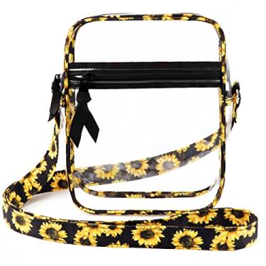 Imagem de DONGGANGAJI Bolsa transversal transparente, aprovada em estádios para shows, bolsa de ombro transparente, alça ajustável com bolso frontal, Girassol