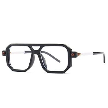Imagem de Óculos de Sol Quadrado Polígono Único da Moda Feminino Retro Óculos Claros Armação Masculina Tons UV400, Preto Branco Transparente, A