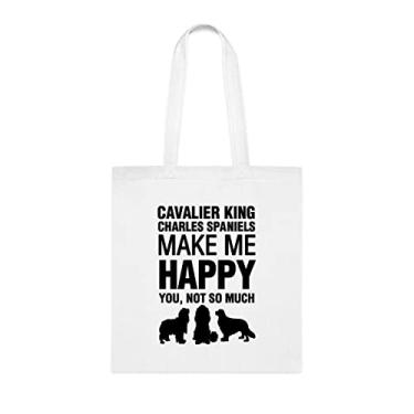 Imagem de Cavalier King Make Me Happy, presente de cachorro Cavalier King, aniversário de cachorro Cavalier King bolsa de ombro de cachorro King Cavalier, bolsa de ombro reutilizável Cavalier King Dog, Branco