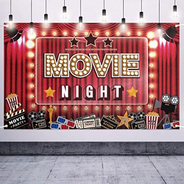 Imagem de LASKYER Banner grande para festa de Hollywood da noite do filme - tema de torcida para filmar aniversário casa parede pano de fundo, decorações de festa à noite de filme.