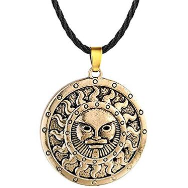 Imagem de XLTFZY Amuleto Viking Masculino Colar Vintage Pingente Sol Colar com Corrente de 50 cm Vintage Totem Amuleto Colar Hip Hop Punk Jóias/Ouro