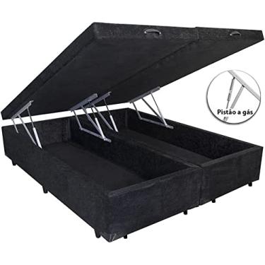 Imagem de Cama Box Com Baú Bipartido Queen size Suede Preto (Blindado) Real comfort