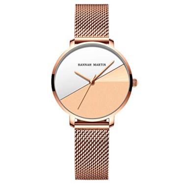 Imagem de Relógio feminino Hannah Martin de aço inoxidável, moderno, à prova d'água, casual, analógico, com conjunto de pulseiras, Rose-rose gold
