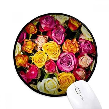 Imagem de Mouse pad vermelho rosa laranja rosas brancas tapete para escritório tapete redondo para computador