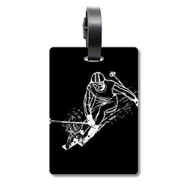 Imagem de Bolsa de viagem esportiva de inverno com ilustração de esqui preta, etiqueta de bagagem, etiqueta para guardar cartão