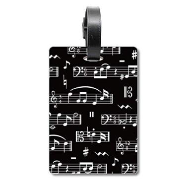 Imagem de White Music Notes Bar Bolsa Preta Etiqueta para Bagagem Cartão de Bagagem Scutcheon Etiqueta