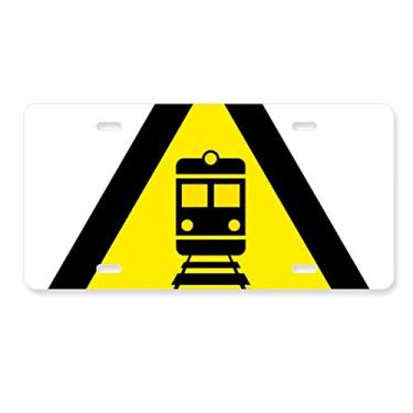 Imagem de DIYthinker Símbolo de aviso amarelo preto trem triângulo placa de carro decoração acessório de aço inoxidável