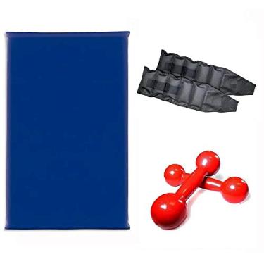 Imagem de Kit Treine em Casa - Colchonete + Par de Tornozeleira 1 Kg + Par de Halteres de 1 Kg