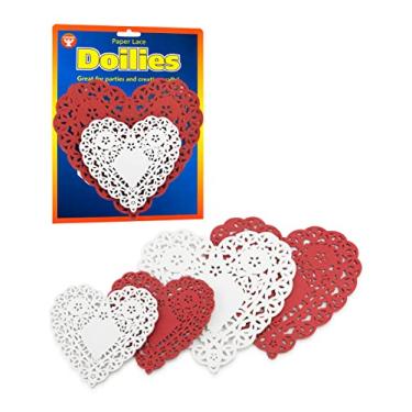 Imagem de Hygloss Products Doilies de coração - tamanhos sortidos de papel branco e vermelho, feito nos EUA, pacote com 96