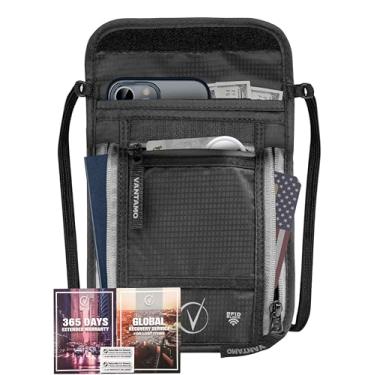 Imagem de Vantamo Cinto de dinheiro para viagem oculto, carteira de cintura protegida por RFID, serve para passaporte e telefone com capa, Carteira de pescoço - preta e cinza, One_Size, Carteira de pescoço RFID