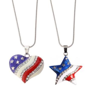 Imagem de Amosfun 2 Pçs Colar De Bandeira Americana América Americana Jóias De Moda Masculina Para Mulheres Colar De Dia Da Independência Colar De Bandeira Eua Colar De Estrelas E Listras