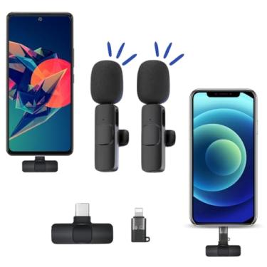 Imagem de Microfone Lapela Celular Duplo Profissional Wireless Sem Fio 2 em 1 Redução De Ruído Tipo C Lightning para gravação de entrevista Vloggers YouTube TikTok Facebook