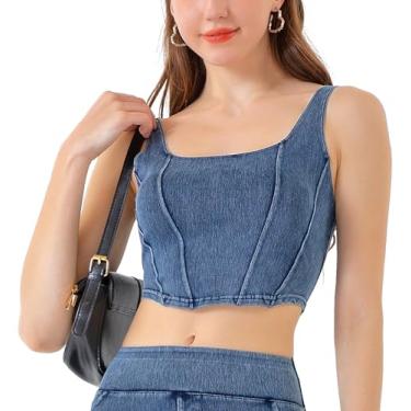 Imagem de Jeans Regatta para Mulheres Sem Mangas Respirável Camisole Top Colete Sexy Slim Elástico Moda urbana Crop Top Azul GG