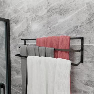 Imagem de Toalheiro Parede Banheiro Porta Toalha de Banho Triplo 60cm Preto Fosco