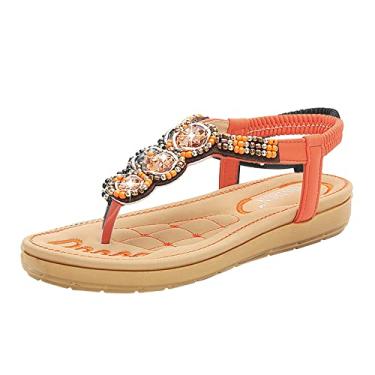 Imagem de Coerni Sandálias planas de couro femininas com strass de cristal sandálias de cadarço para mulheres, Laranja, 8