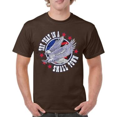 Imagem de Camiseta Try That in a Small Town Eagle Bandeira Americana Patriótica Música Country Colarinho Azul Camiseta Masculina Conservadora, Marrom, P