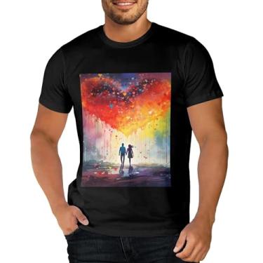 Imagem de Sipumia Camiseta unissex de algodão manga curta gola redonda para casal 3D estampada em formato de coração camiseta casual, Cor-14, P