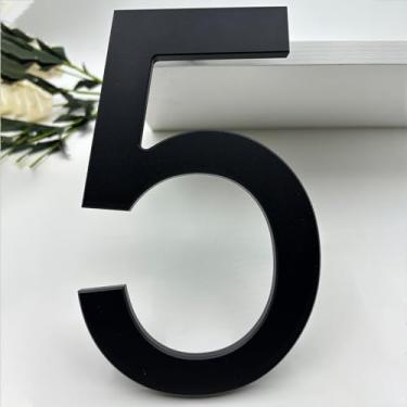 Imagem de BetLight Números de casa premium - Número de endereço residencial de alumínio de 20 cm de altura para montagem externa/flutuante/à prova de ferrugem e antidesbotamento/preto elegante/número 5