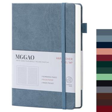 Imagem de MGGAO Caderno pautado A5 100 GMS com 188 páginas numeradas de couro premium capa dura caderno para escrita pessoal, estudo, escritório, viagem, gravação (azul, pautado)