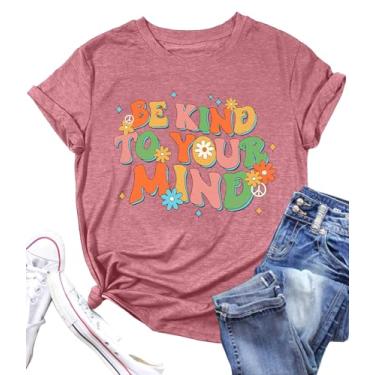 Imagem de Camiseta feminina Be Kind com estampa de linguagem de sinais, bondade, manga curta, inspiradora, Mind-pink, P