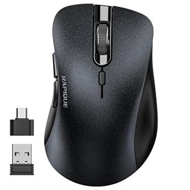 Imagem de RAPIQUE Mouse sem fio, óptico, ergonômico, silencioso, 2,4 G, 6 botões, 3 níveis de ajuste DPI, preto, para laptop, PC, desktop, MacBook, até 10 m de distância