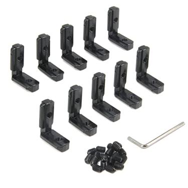 Imagem de Befenybay 10 peças ranhura T preta em forma de L 90 graus interior interior canto conector junta suporte com parafusos para ranhura T 8 mm perfil de extrusão de alumínio 3030 Series Slot (3030-Preto)