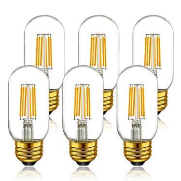 Imagem de Adshen-US Lâmpada LED tubular regulável T45/T14, branco quente 2700k, equivalente a 60W, lâmpadas de filamento LED estilo Edison, base média E26 600LM, pacote com 6