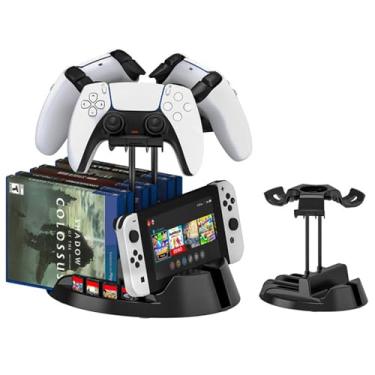 Imagem de Suporte para controlador, suporte para fone de ouvido, adequado para Switch/PS Portal/Rog Ally/Steam Deck, base de armazenamento universal de acessórios para jogos de vários tamanhos (Preto 1 camada)