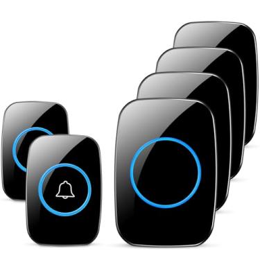 Imagem de Campainha sem fio, Kit de campainha de porta à prova d'água FullHouse, distingue as portas frontal e traseira, alcance de mais de 304 m e 60 sinos, volume de 5 níveis e flash de LED, para sala de aula de escritório em casa