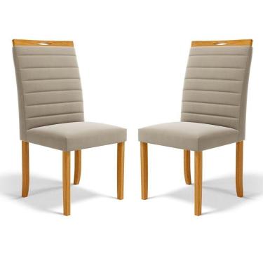 Imagem de Kit Com 2 Cadeiras Sara Madeira Maciça Estofadas Para Mesa De Jantar Veludo Bege 102
