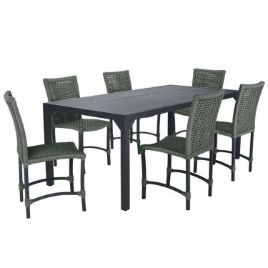 Imagem de Conjunto 6 Cadeiras Cannes Corda Náutica e Mesa Retangular Ripada 2,00m em Alumínio para Edícula, Jardim, Área, Varanda, Cozinha - Pintura Preto