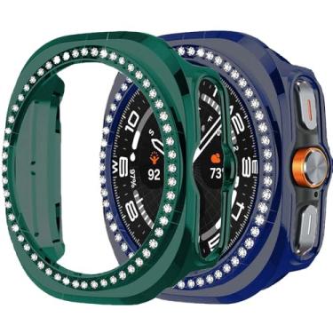 Imagem de Compatível com Samsung Galaxy Watch Ultra 47 mm LTE Bling Diamond Case PC Bumper Capas protetoras Mulheres Homens Cristal Brilhante Strass Capas Acessórios Smartwatch Capa (Verde Azul, 47 mm)