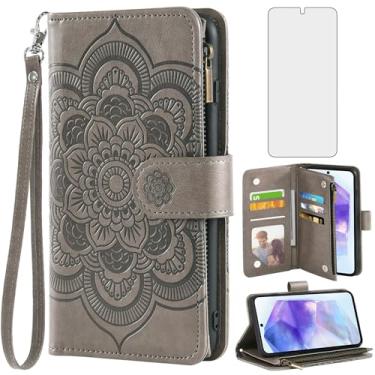 Imagem de Asuwish Capa de telefone para Samsung Galaxy A55 5G capa carteira com protetor de tela de vidro temperado e suporte flip de couro para cartão de crédito flor fólio TPU acessórios de celular A 55 55A