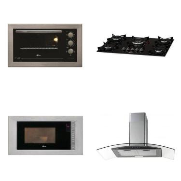 Imagem de Conjunto Fogão 5b Tc, Forno 48l Inox 220v, Micro-ondas Inox 220v e Coifa 90 Cm 220v Fit Line Inox
