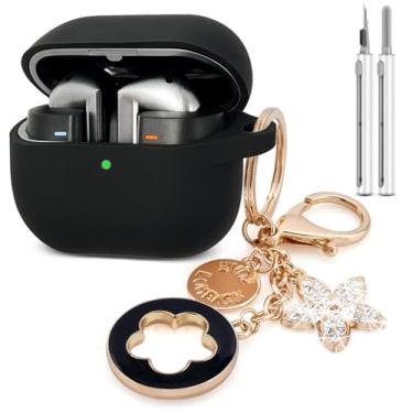 Imagem de Capa compatível com Samsung Galaxy Buds 3/Galaxy Buds 3 Pro, capa de silicone para Galaxy Buds 3 Pro, Galaxy Buds 3, capa protetora com chaveiro brilhante (preto)