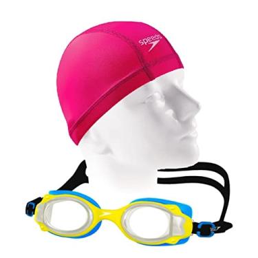 Imagem de Kit Natação Óculos Speedo Lappy Infantil + Touca Xtrafit Jr Tecido Confortável 4 a 12 Anos (Óculos Amarelo + Touca Rosa)
