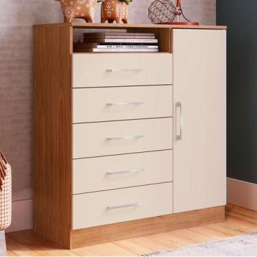 Imagem de Cômoda Rubi 1 Porta 5 Gavetas Freijó/Off White - Irm Móveis, Bege, Mod