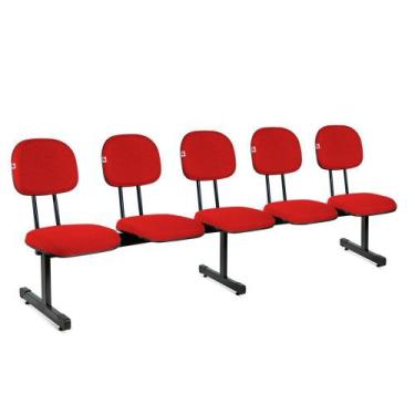 Imagem de Longarina Secretária 5 Lugares Tecido Vermelho - Ideaflex