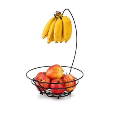 Imagem de Fruteira Aramada Redonda Com Suporte Para Banana Arthi Black