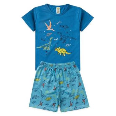Imagem de Pijama Infantil Masculino Verão Dinossauros - Hey Kids - Azul Claro - 