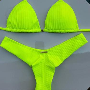 Imagem de Biquíni Feminino Fio Dental Bojo Removível Asa Delta Canelado Cortinin