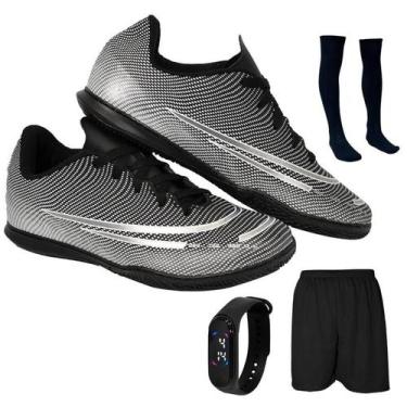 Imagem de Chuteira Futsal Adulto Juvenil Salão Quadra Futebol Novo + Meião Short
