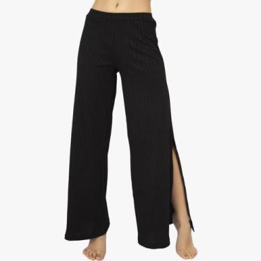 Imagem de Calça Flare Pantalona Cintura Alta Com Fenda Casual - WLS Modas, P, Pr