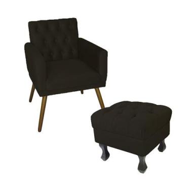 Imagem de Kit Poltrona Emilia E Puff Retrô Para Sala Quarto Suede Marrom - LM DE