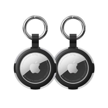 Imagem de Compatível com porta-chaves AirTag, à prova d'água IPX8, capas AirTags de silicone com chaveiro, acessórios para localizadores de itens GPS da Apple (preto/preto)