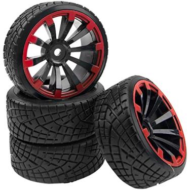 Imagem de HIRCQOO 1/10 RC Drift Tire Hard Plastic Tires & 12mm Hex Hub Wheel Rims Compatible with Traxxas HSP Tamiya Kyosho Himoto HPI Redcat MST 1/10 On-Road RC Drift Drifting Car (Style2)