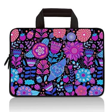 Imagem de HAPLIVES Bolsa de transporte universal para tablet infantil de 7 ~ 9 polegadas portátil neoprene com zíper, serve para iPad Mini 5 4 3 2 1, Galaxy Tab A 8.0 (flores roxas)